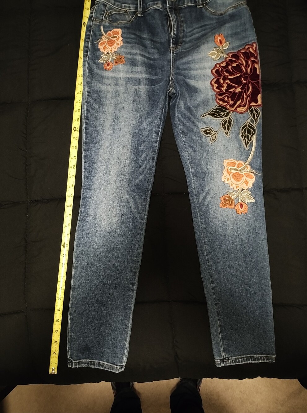 Chico's Blue Straight-Leg Jeans with Floral Embroidery - Picture 1 of 10